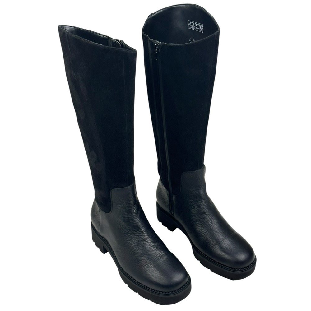 Vionic Fallbrook Water Resistant Black Leather Knee High Boots Womens 8 New $250